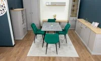 Set Masă Living Extensibilă KJT546 Gri cu 4 Scaune Tapițate KJC0357 Verzi
