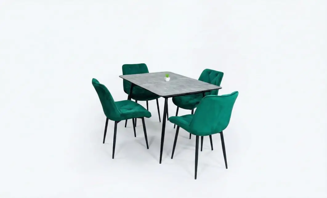 Set Masă Living Extensibilă KJT546 Gri cu 4 Scaune Tapițate KJC0357 Verzi 1
