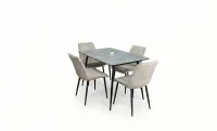 Set Masă Living Extensibilă KJT546 Gri cu 4 Scaune Tapițate KJC176 Bej
