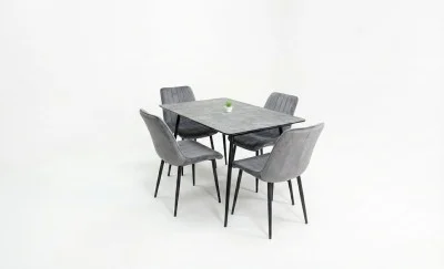 Set Masă Living Extensibilă KJT546 Gri cu 4 Scaune Tapițate KJC176 Gri