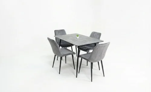 Set Masă Living Extensibilă KJT546 Gri cu 4 Scaune Tapițate KJC176 Gri