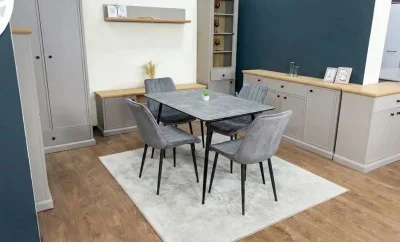 Set Masă Living Extensibilă KJT546 Gri cu 4 Scaune Tapițate KJC176 Gri