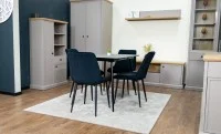 Set Masă Living Extensibilă KJT546 Gri cu 4 Scaune Tapițate KJC176 Negre 4