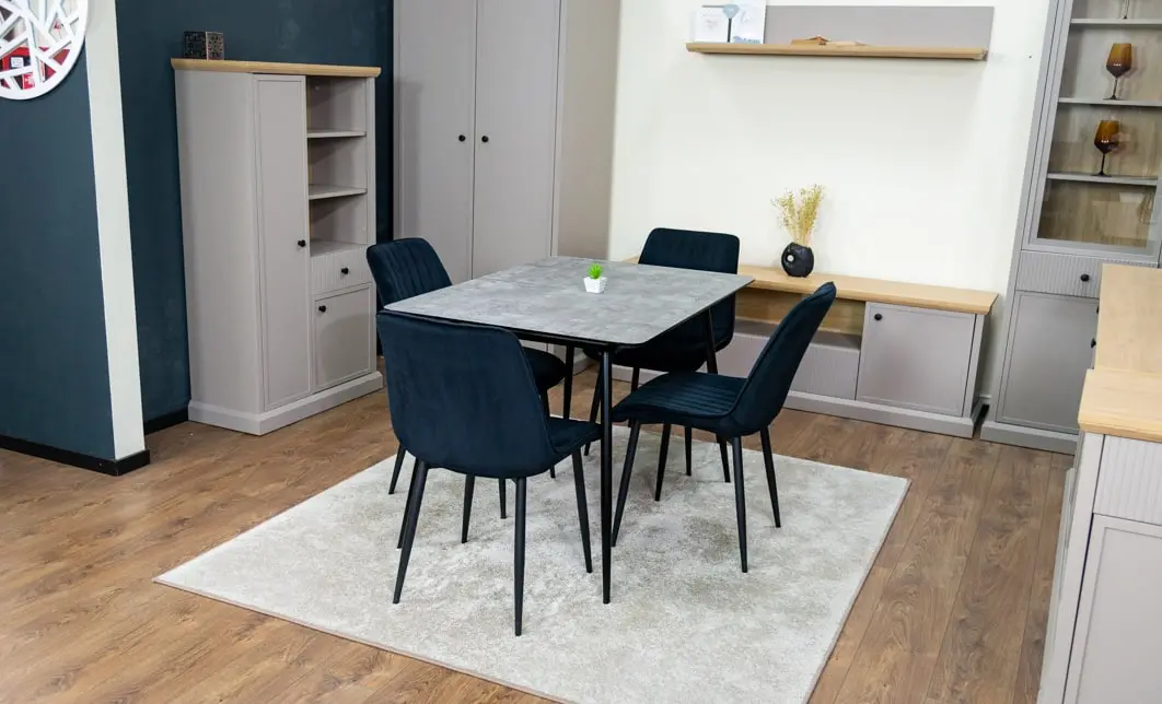 Set Masă Living Extensibilă KJT546 Gri cu 4 Scaune Tapițate KJC176 Negre 5