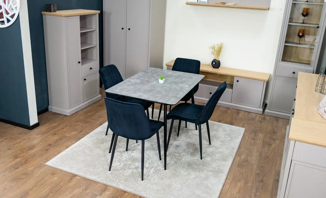 Set Masă Living Extensibilă KJT546 Gri cu 4 Scaune Tapițate KJC176 Negre 6