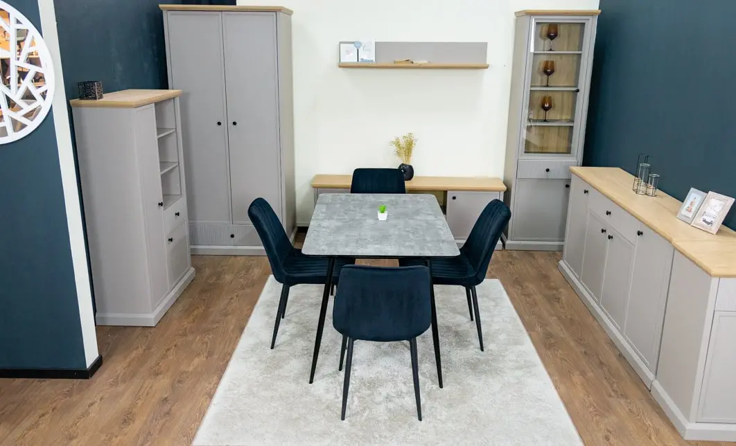 Set Masă Living Extensibilă KJT546 Gri cu 4 Scaune Tapițate KJC176 Negre 8