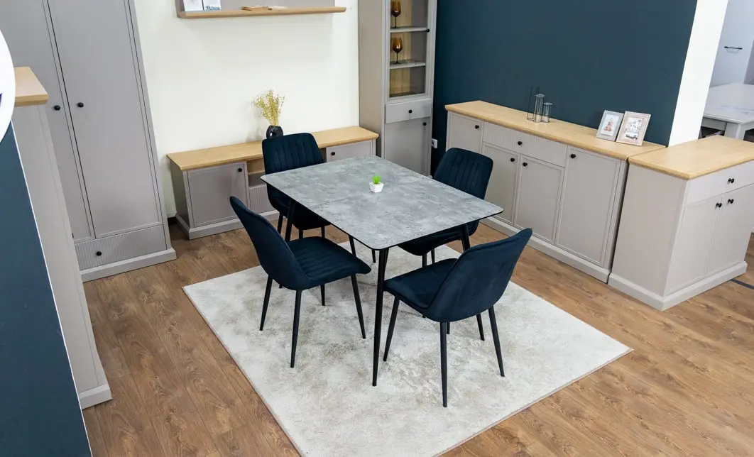 Set Masă Living Extensibilă KJT546 Gri cu 4 Scaune Tapițate KJC176 Negre 10