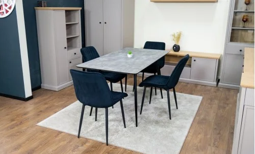 Set Masă Living Extensibilă KJT546 Gri cu 4 Scaune Tapițate KJC176 Negre