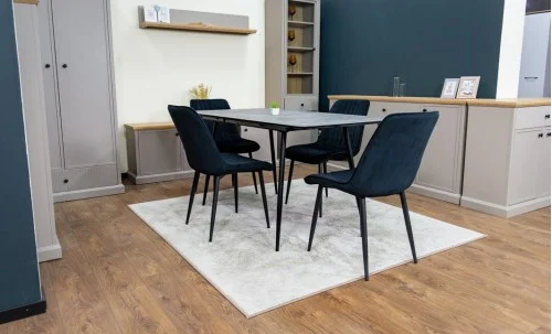 Set Masă Living Extensibilă KJT546 Gri cu 4 Scaune Tapițate KJC176 Negre