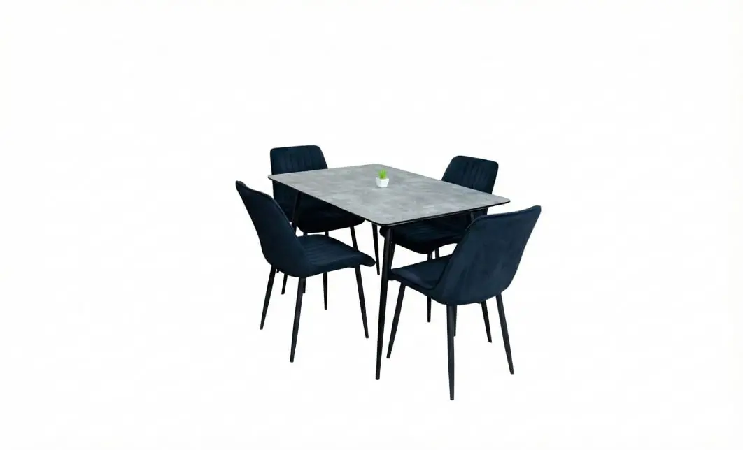 Set Masă Living Extensibilă KJT546 Gri cu 4 Scaune Tapițate KJC176 Negre 1