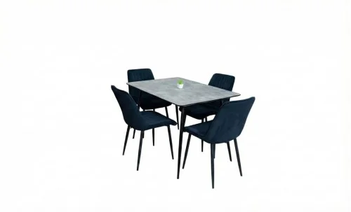 Set Masă Living Extensibilă KJT546 Gri cu 4 Scaune Tapițate KJC176 Negre