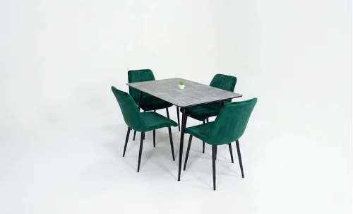 Set Masă Living Extensibilă KJT546 Gri cu 4 Scaune Tapițate KJC176 Verzi