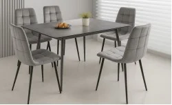 Set Masă Living Extensibilă KJT546 Gri cu 6 Scaune KJC37 Gri