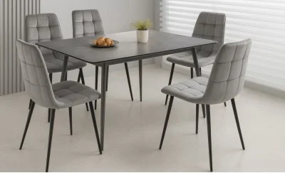 Set Masă Living Extensibilă KJT546 Gri cu 6 Scaune KJC37 Gri