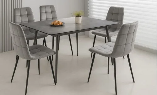 Set Masă Living Extensibilă KJT546 Gri cu 6 Scaune KJC37 Gri