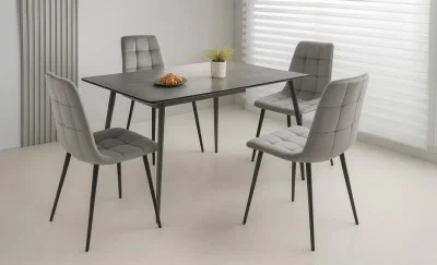 Set Masă Living Extensibilă KJT546 Gri cu 4 Scaune KJC37 Gri