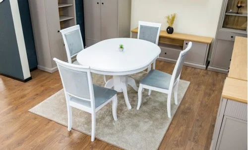 Set Masă Living Extensibilă Olivia Alb cu 4 Scaune Aberden