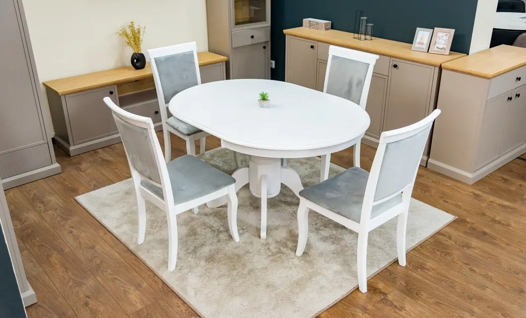 Set Masă Living Extensibilă Olivia Alb cu 4 Scaune Aberden