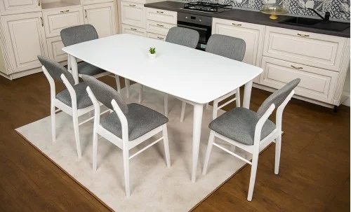 Set Masă Living Extensibilă Palmdale Albă cu 6 Scaune Palmdale