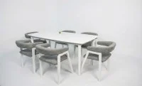 Set Masă Living Extensibilă Palmdale Albă cu 6 Scaune Carolina