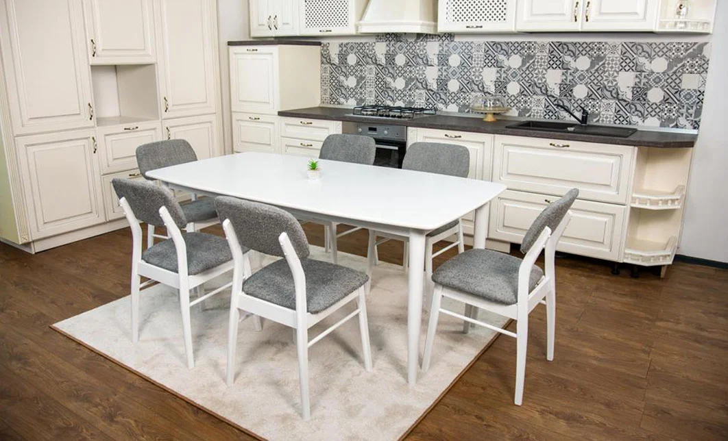 Set Masă Living Extensibilă Palmdale Albă cu 6 Scaune Palmdale