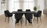 Set Masă Living Extensibilă Blat Ceramic Salvadore Gri/Negru Mat cu 6 Scaune Living KJC4344 Gri Închis