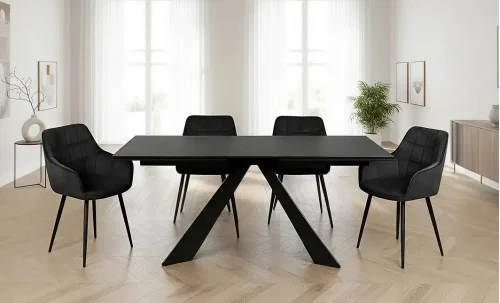 Set Masă Living Extensibilă Blat Ceramic Salvadore Gri/Negru Mat cu 4 Scaune Living KJC4344 Gri Închis