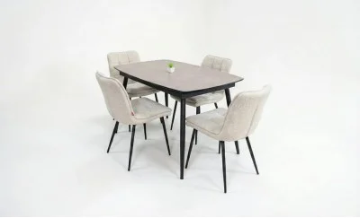 Set Masă Living Extensibilă Yense 125 Gri Lagun cu 4 Scaune Tapițate DCM2001AF Bej