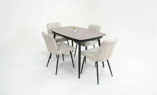 Set Masă Living Extensibilă Yense 125 Gri Lagun cu 4 Scaune Tapițate DCM2001AF Bej