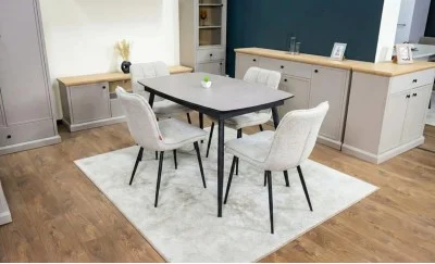 Set Masă Living Extensibilă Yense 125 Gri Lagun cu 4 Scaune Tapițate DCM2001AF Bej