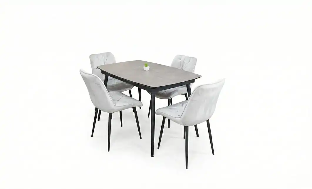 Set Masă Living Extensibilă Yense 125 Gri Lagun cu 4 Scaune Tapițate KJC0357 Bej 2