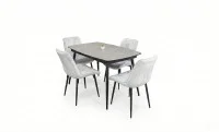 Set Masă Living Extensibilă Yense 125 Gri Lagun cu 4 Scaune Tapițate KJC0357 Bej