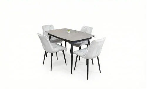 Set Masă Living Extensibilă Yense 125 Gri Lagun cu 4 Scaune Tapițate KJC0357 Bej