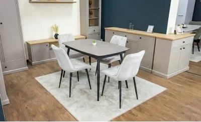 Set Masă Living Extensibilă Yense 125 Gri Lagun cu 4 Scaune Tapițate KJC0357 Bej