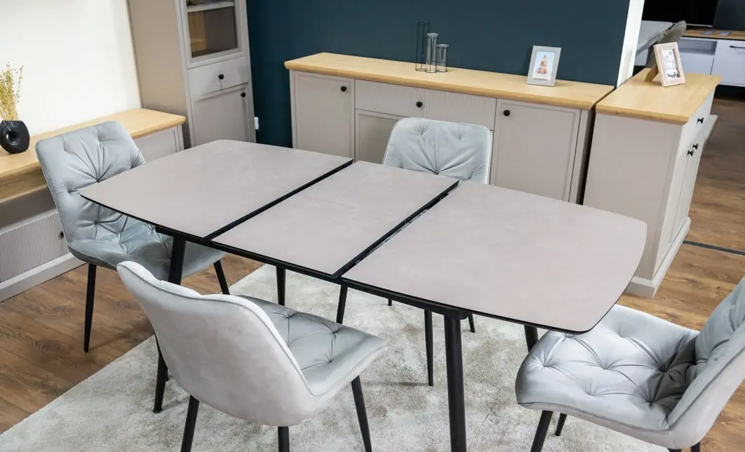 Set Masă Living Extensibilă Yense 125 Gri Lagun cu 4 Scaune Tapițate KJC0357 Gri