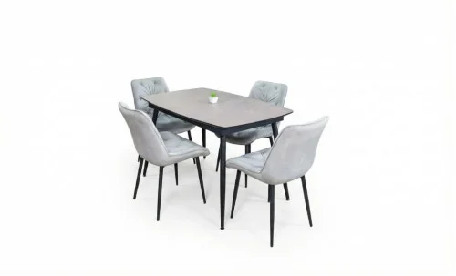 Set Masă Living Extensibilă Yense 125 Gri Lagun cu 4 Scaune Tapițate KJC0357 Gri