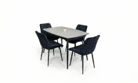 Set Masă Living Extensibilă Yense 125 Gri Lagun cu 4 Scaune Tapițate KJC0357 Negre