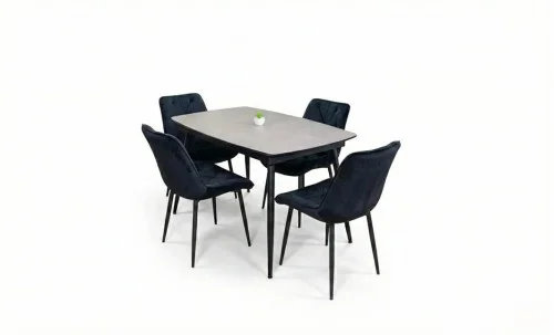 Set Masă Living Extensibilă Yense 125 Gri Lagun cu 4 Scaune Tapițate KJC0357 Negre