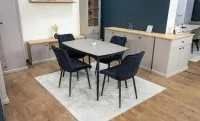 Set Masă Living Extensibilă Yense 125 Gri Lagun cu 4 Scaune Tapițate KJC0357 Negre