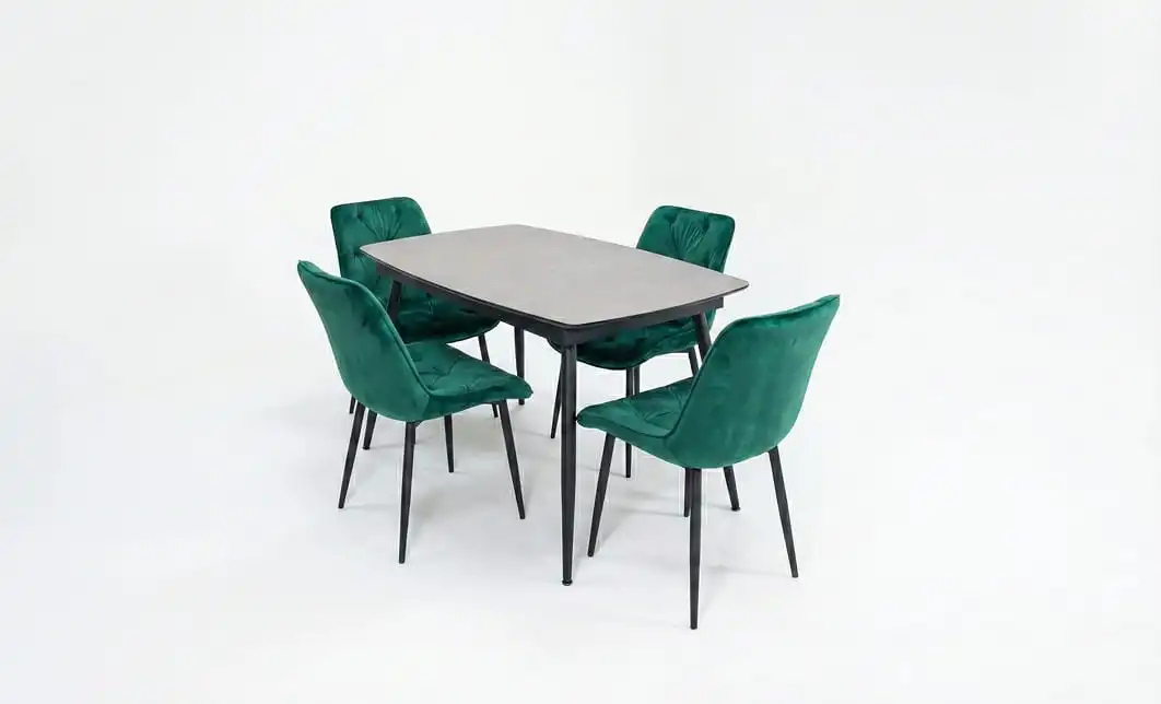 Set Masă Living Extensibilă Yense 125 Gri Lagun cu 4 Scaune Tapițate KJC0357 Verzi 2