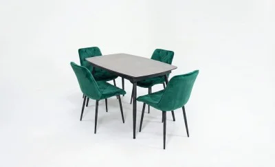 Set Masă Living Extensibilă Yense 125 Gri Lagun cu 4 Scaune Tapițate KJC0357 Verzi