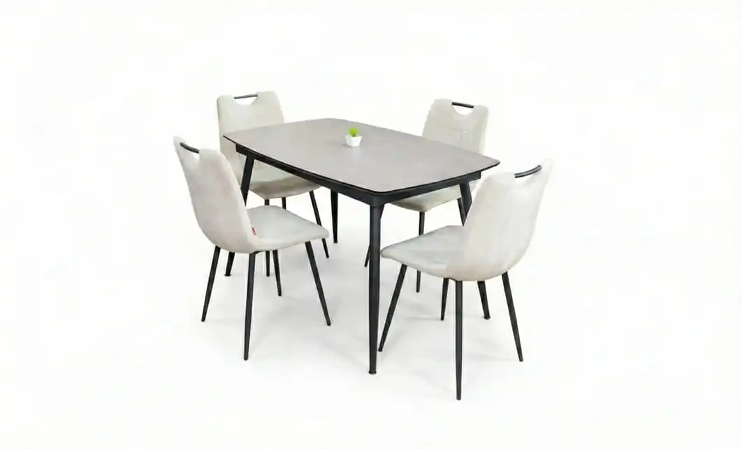 Set Masă Living Extensibilă Yense 125 Gri Lagun cu 4 Scaune Tapițate KJC0358 Bej 2