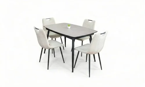 Set Masă Living Extensibilă Yense 125 Gri Lagun cu 4 Scaune Tapițate KJC0358 Bej