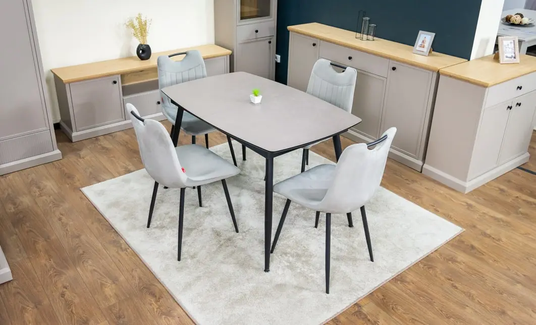Set Masă Living Extensibilă Yense 125 Gri Lagun cu 4 Scaune Tapițate KJC0358 Gri