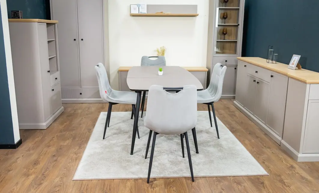 Set Masă Living Extensibilă Yense 125 Gri Lagun cu 4 Scaune Tapițate KJC0358 Gri