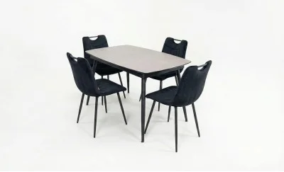 Set Masă Living Extensibilă Yense 125 Gri Lagun cu 4 Scaune Tapițate KJC0358 Negre