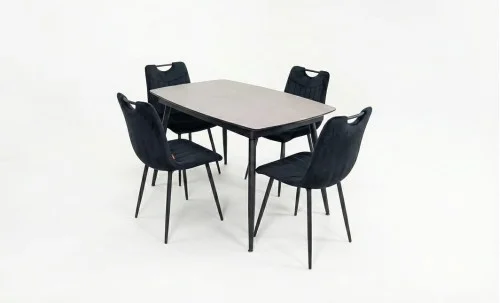 Set Masă Living Extensibilă Yense 125 Gri Lagun cu 4 Scaune Tapițate KJC0358 Negre