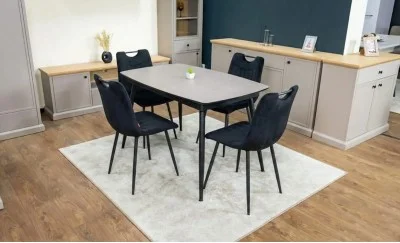 Set Masă Living Extensibilă Yense 125 Gri Lagun cu 4 Scaune Tapițate KJC0358 Negre