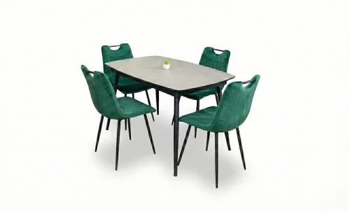 Set Masă Living Extensibilă Yense 125 Gri Lagun cu 4 Scaune Tapițate KJC0358 Verzi