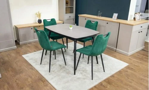 Set Masă Living Extensibilă Yense 125 Gri Lagun cu 4 Scaune Tapițate KJC0358 Verzi
